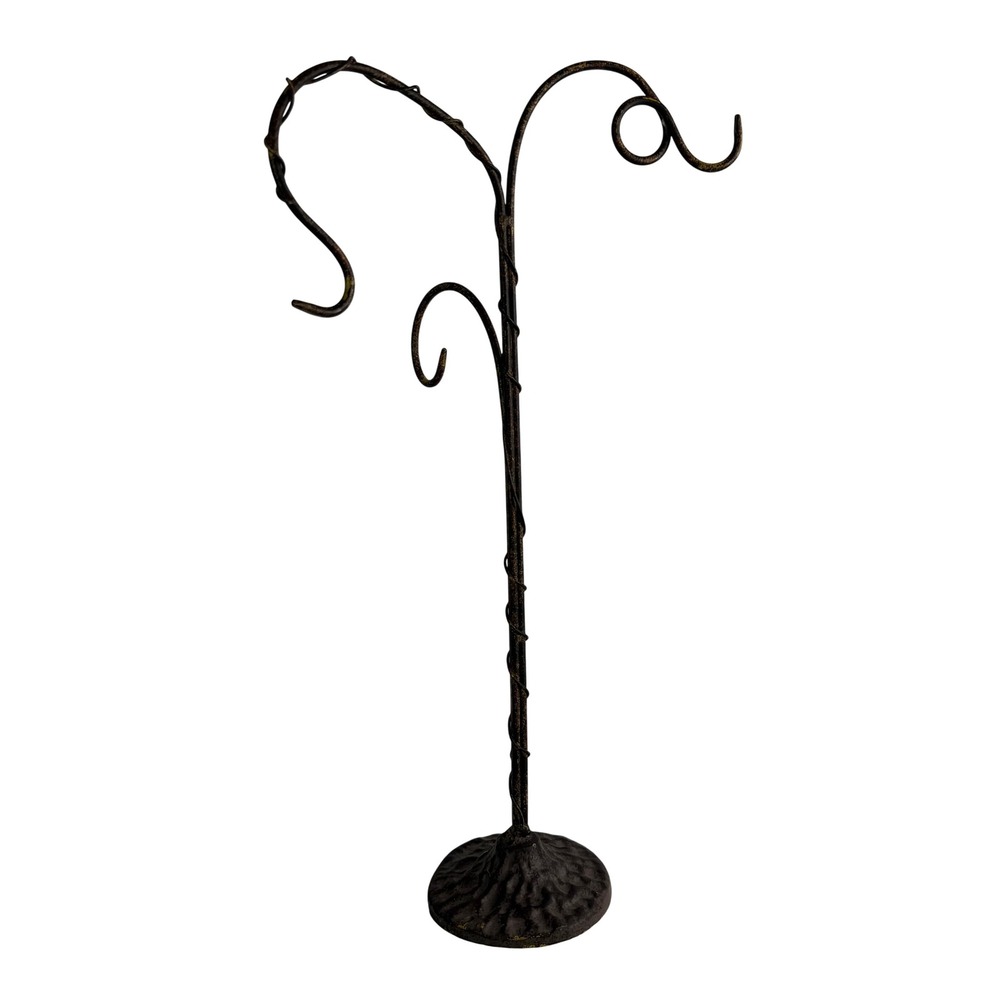 Vtg Iron Metal Tabletop Jewelry Tree Display Stand Triple Hammered Black Finish - Picture 5 of 11